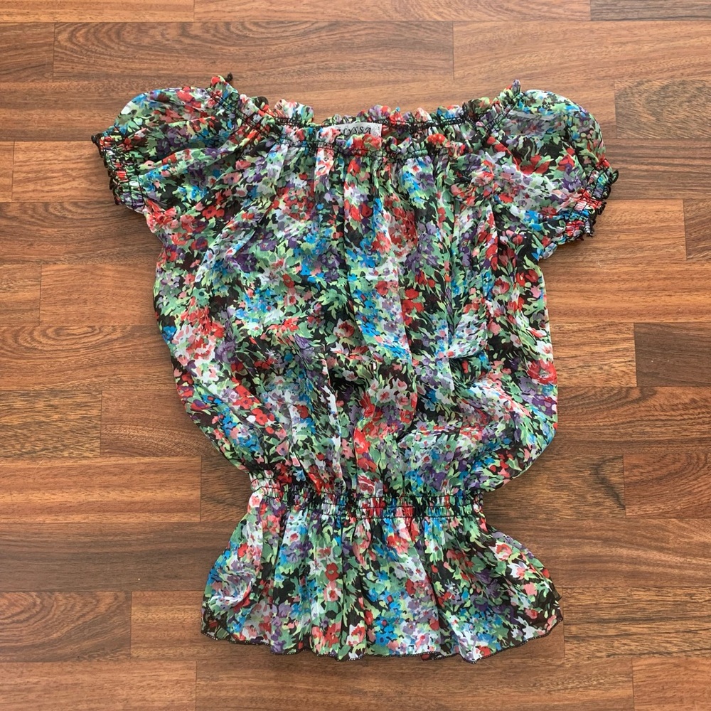 Alyssa Lightweight Floral Blouse Women’s Size Large Shear Short Sleeve Top New